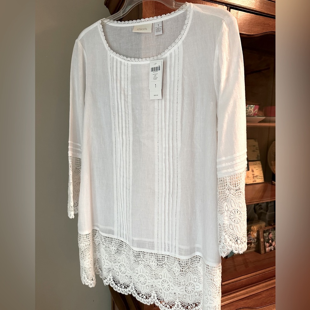 Chico’s white gauze and lace top.